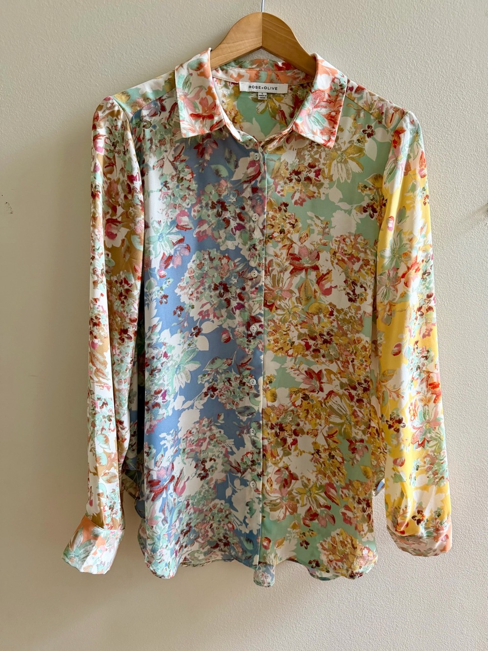 Rose & Olive Pastel Floral Button-Front Top